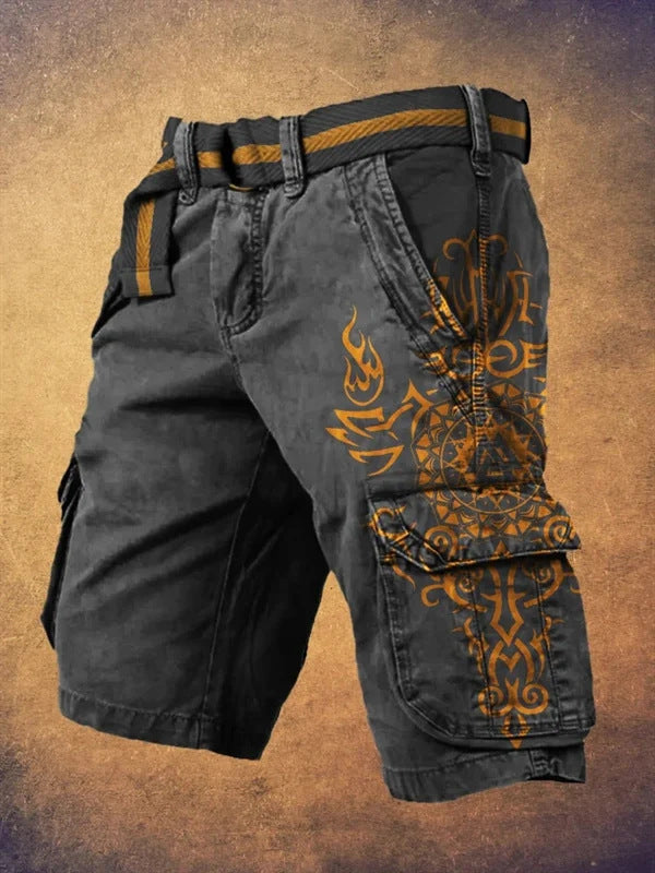 Vibrant Graphic Utility Bottoms with Secure Pocket Storage-Black/Gold-Theone Apparel