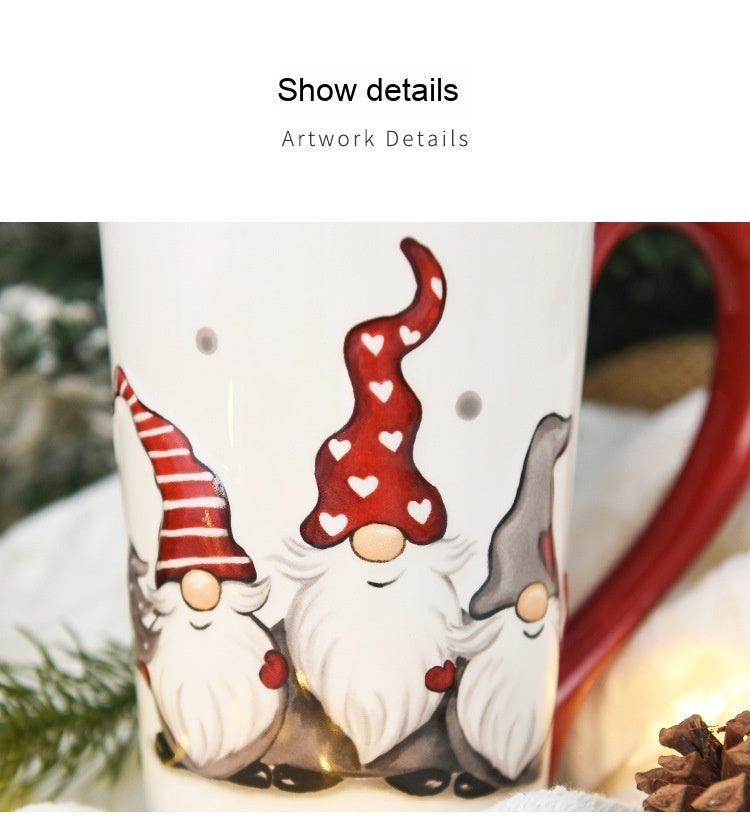 White, Gray & Red Gnome Trio Tall Ceramic Coffee Mug-Theone Apparel