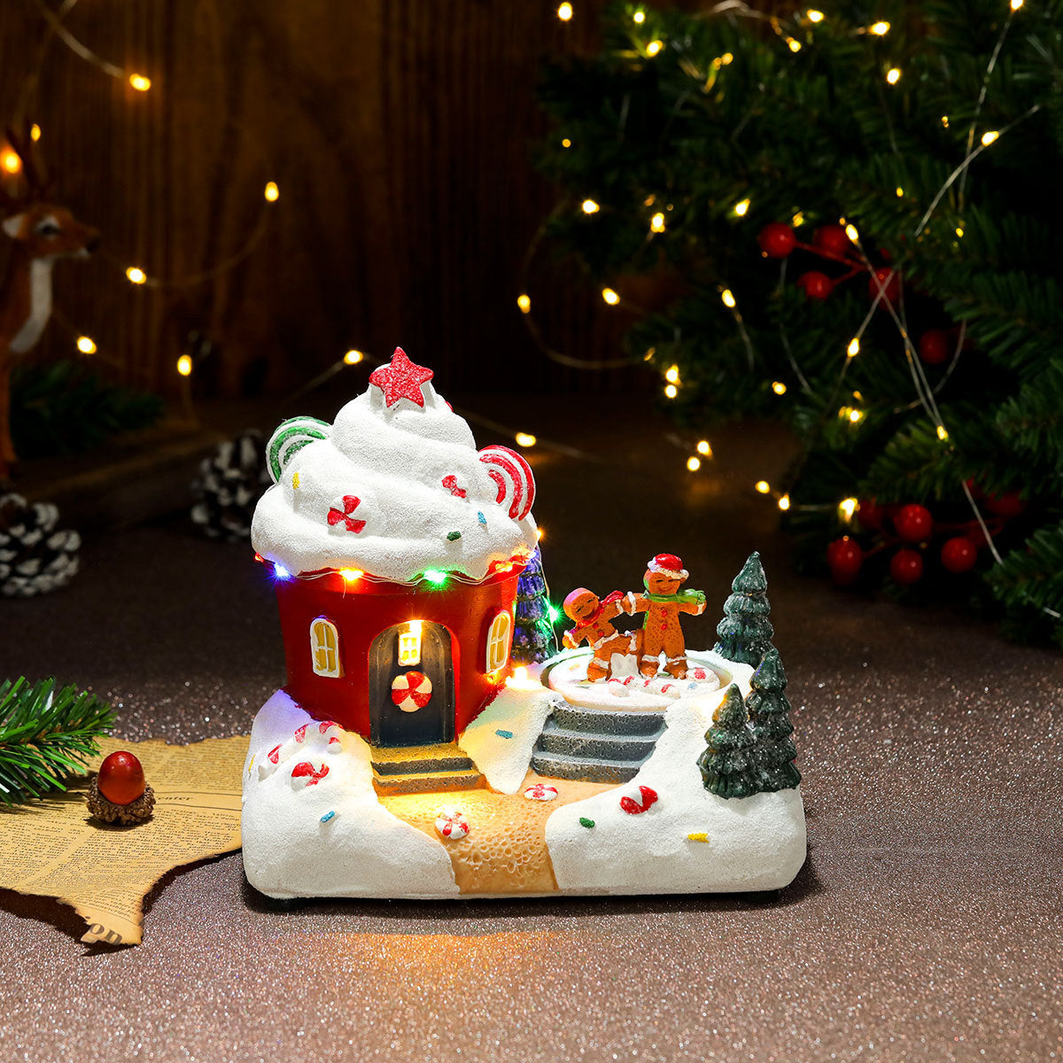 Wintry Village with Moving Train and LED Light Designs-Ice Cream-Theone Apparel