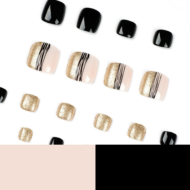 Women's Elegant Champagne, Gold and Black Nail Set-Theone Apparel