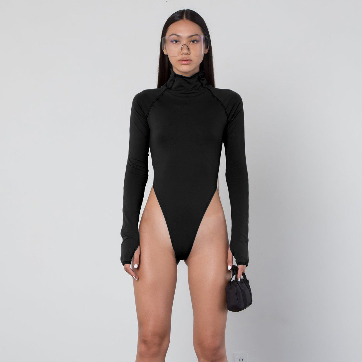 Women's One Piece Swimsuit with Long Sleeves-Black-Theone Apparel