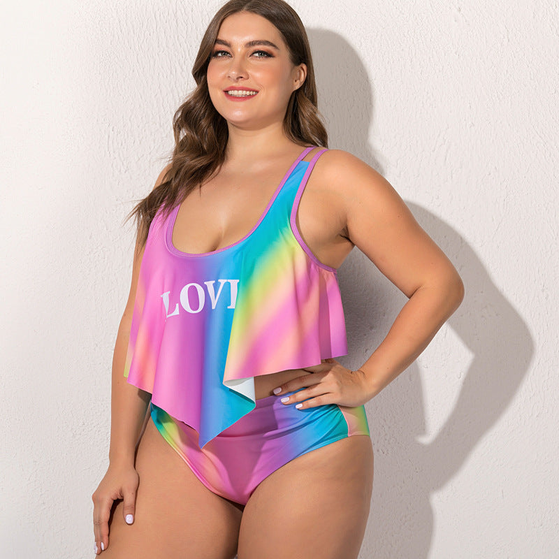 Women's Plus Size Two Piece Peach Themed Swimsuit-Hot Pink-Theone Apparel