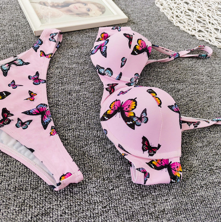 Women's Two Piece Pink Butterfly Print Bikini Set-Theone Apparel