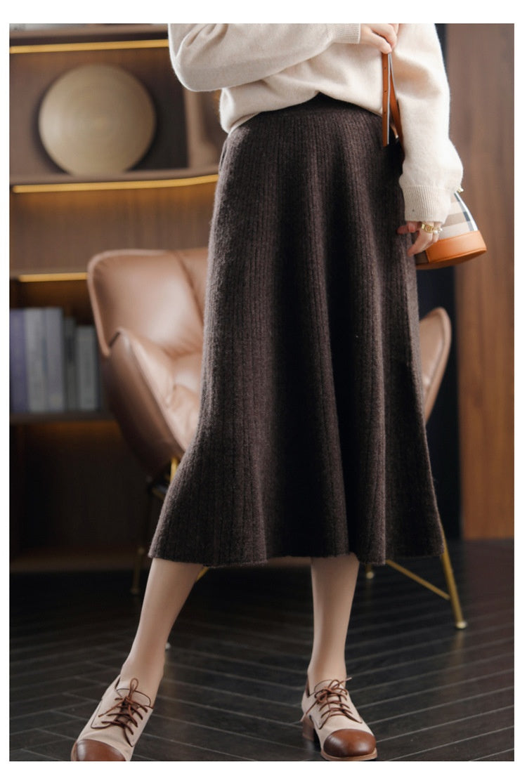 Wool Knitted Cashmere Pleated Skirt For Cozy Elegance-Theone Apparel