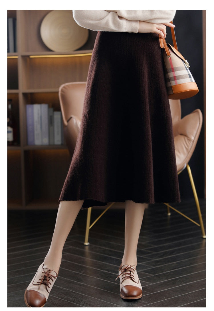 Wool Knitted Cashmere Pleated Skirt For Cozy Elegance-Theone Apparel