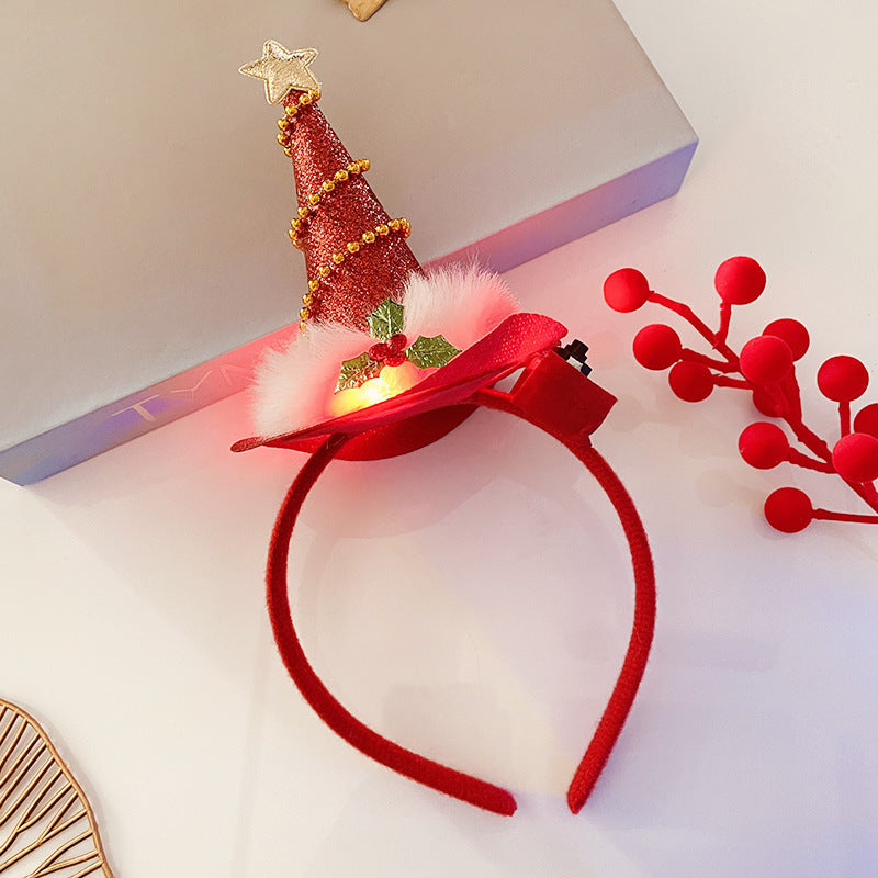 Christmas Tree Headband Hat with LED String Lights