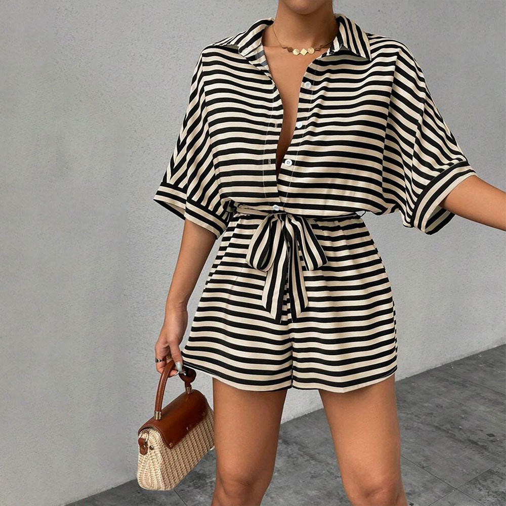Women's Summer Loose Slimming Versatile Casual Striped Jumpsuit