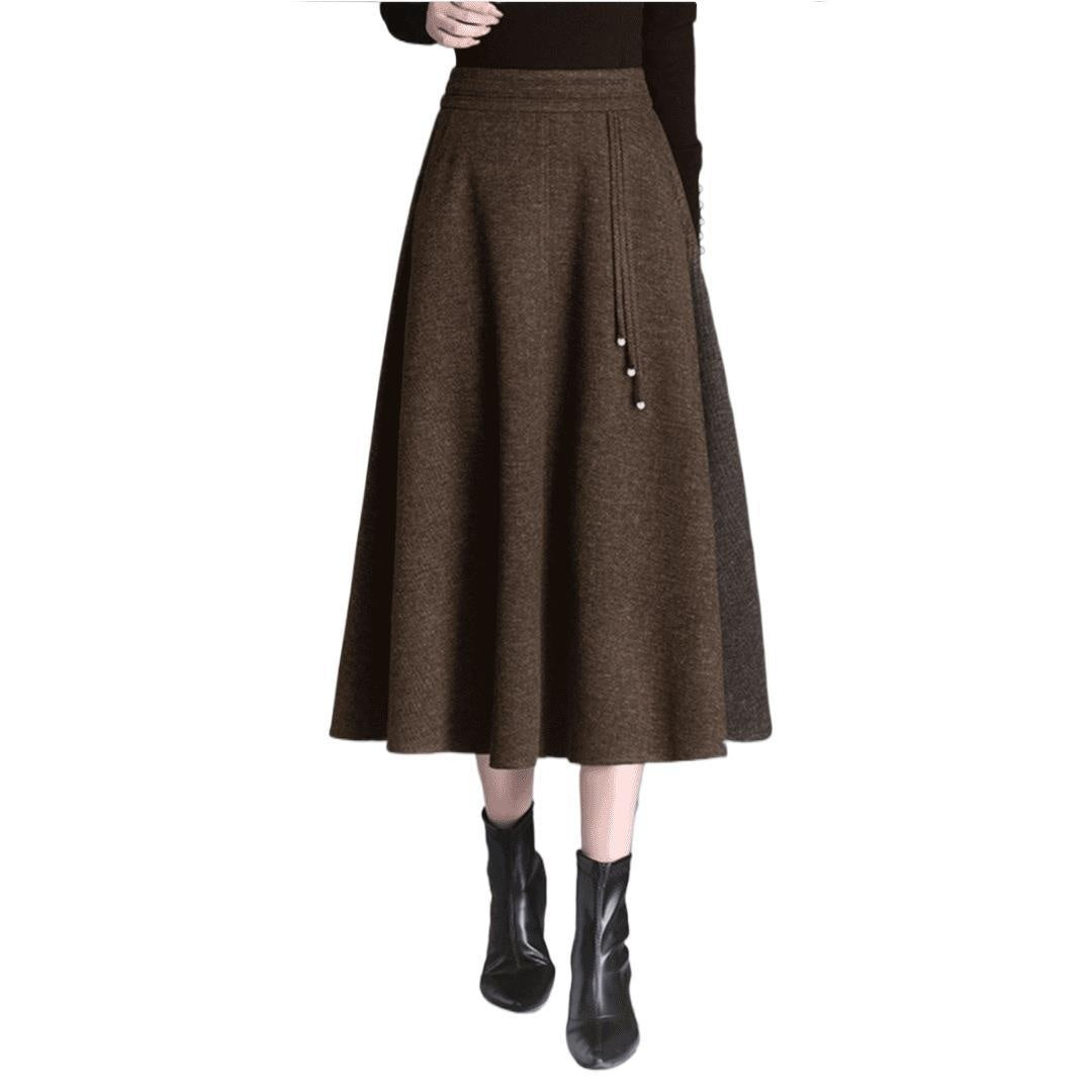 Women's New Autumn Winter High Waisted Casual Skirt Below Knee