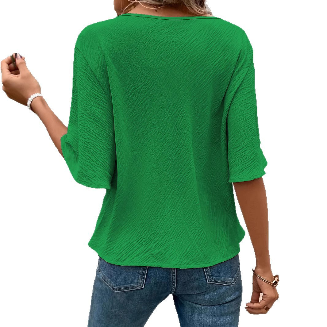Women's Solid Color Casual Fashion Short Sleeved Shirt