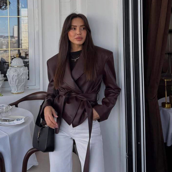 Women's Motorcycle Cool Strapped Temperament Leather Jacket