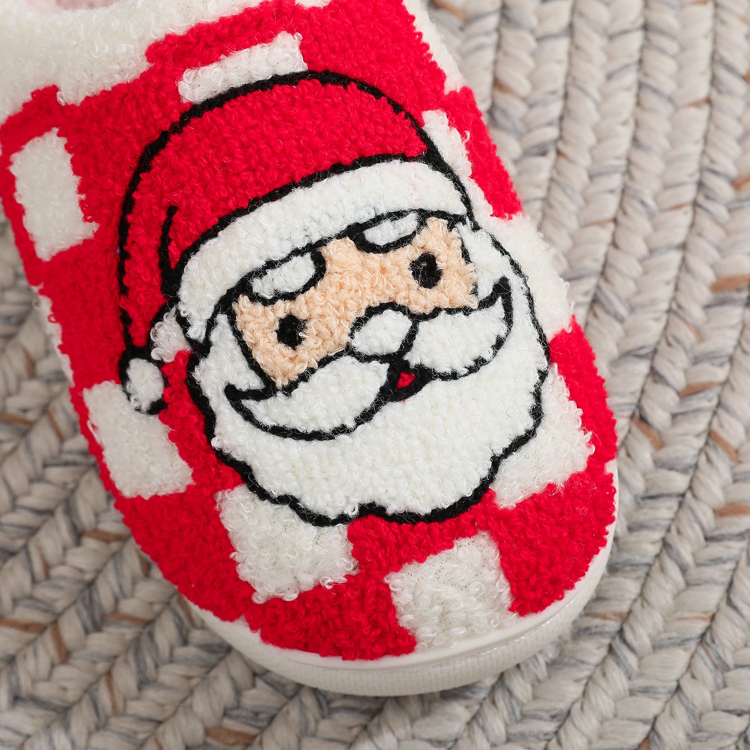 Festive Red and White Checkered Santa Claus Fleece Slipon Shoes