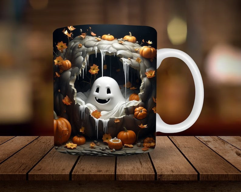 Colorful Halloween Themed Ceramic Coffee Mug in Various Colors