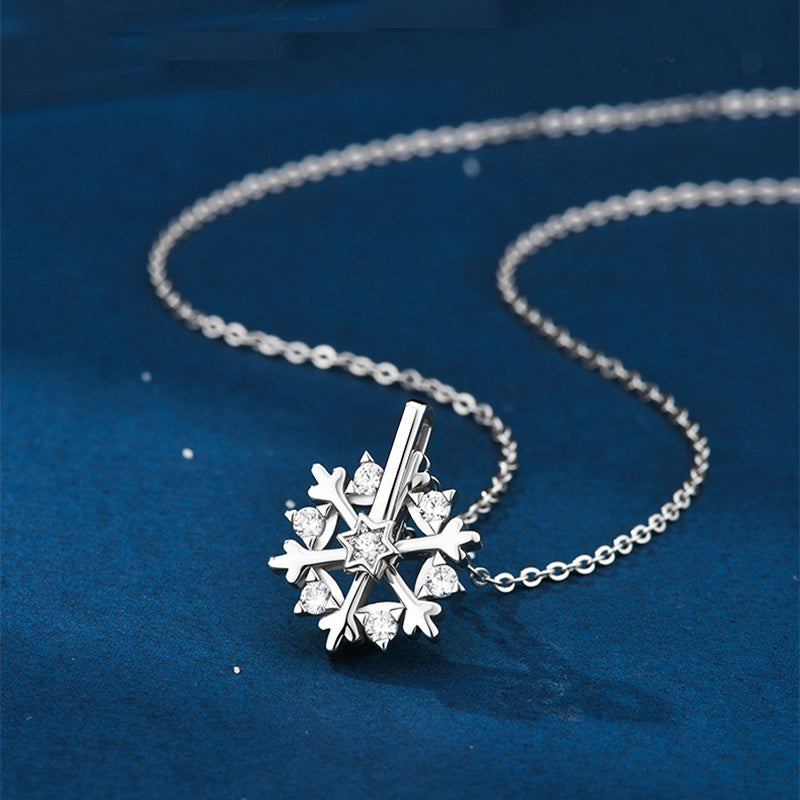 925 SIlver Glamorous Rhinestone Spinning Snowflake Women's Chain Pendant Necklace in Assorted Finishes