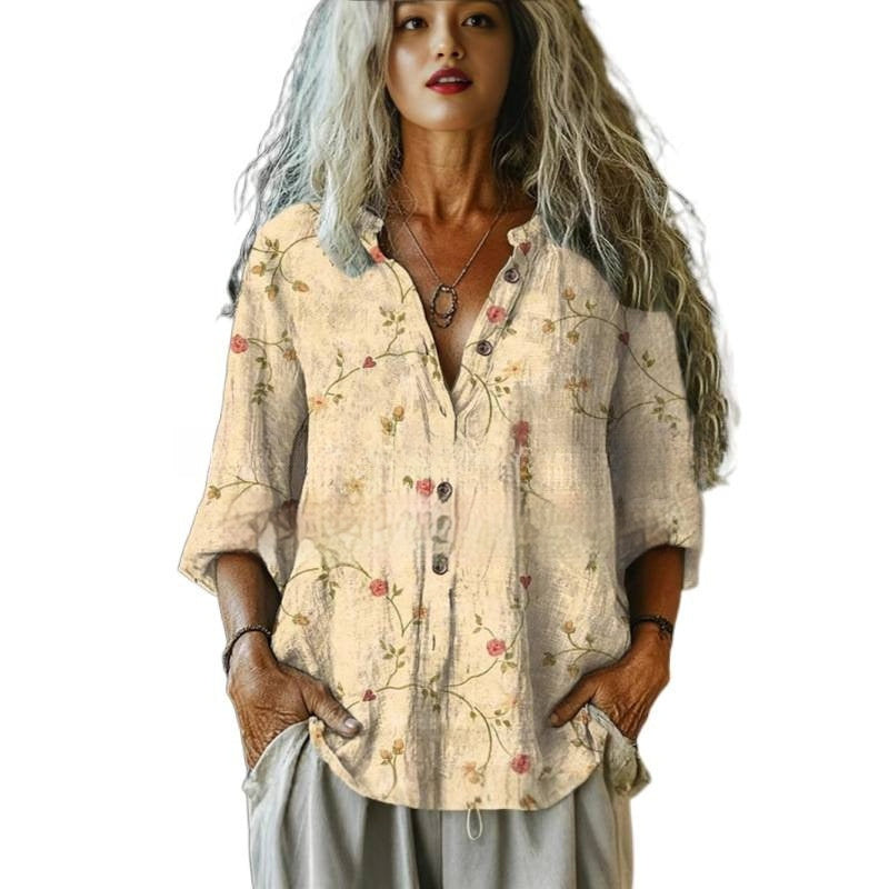 European And American Women's Casual Floral Shirt