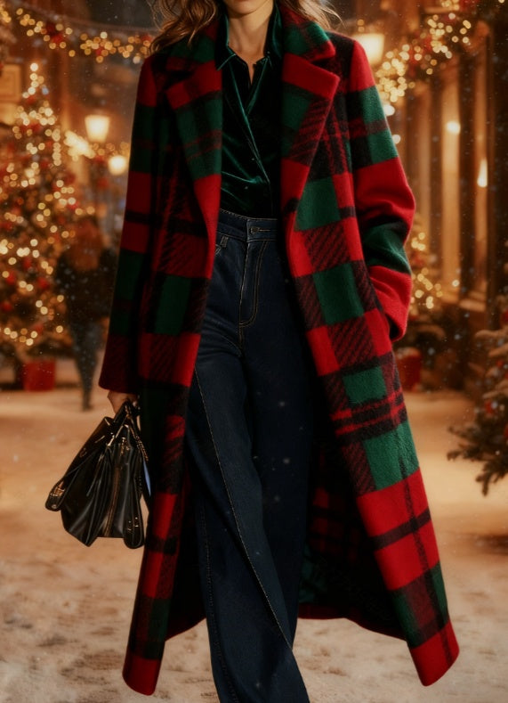 Plaid Casual Long Wool Coat