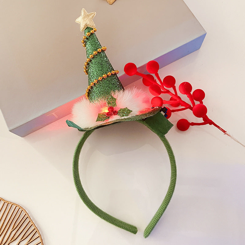 Christmas Tree Headband Hat with LED String Lights