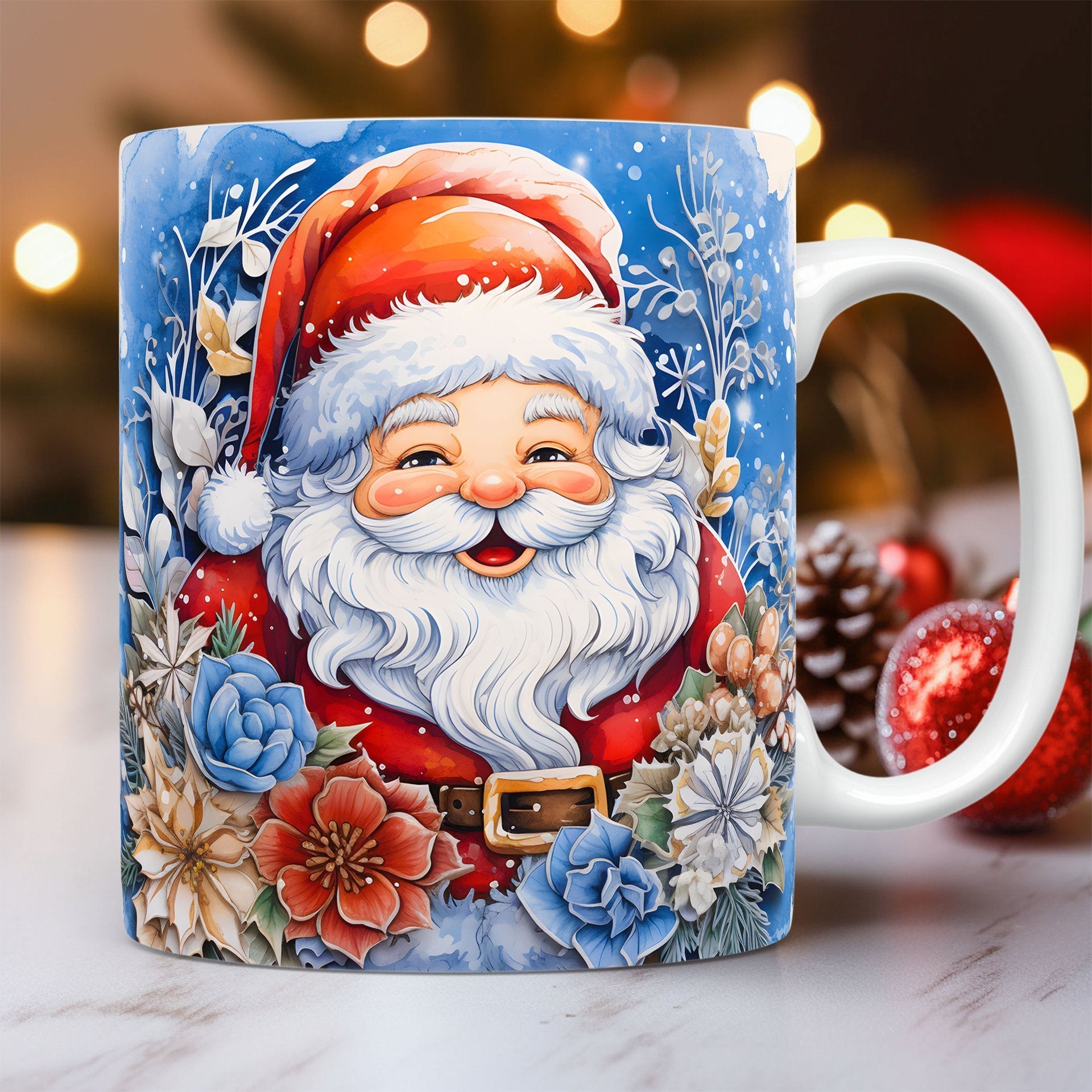 Christmas OP Art 3d Illusion Santa Claus keramische koffiemok in diverse kleuren