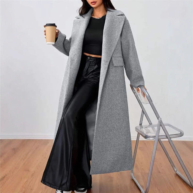 Women's Wool Coat Fashion Long Sleeve Lapel Long Coat