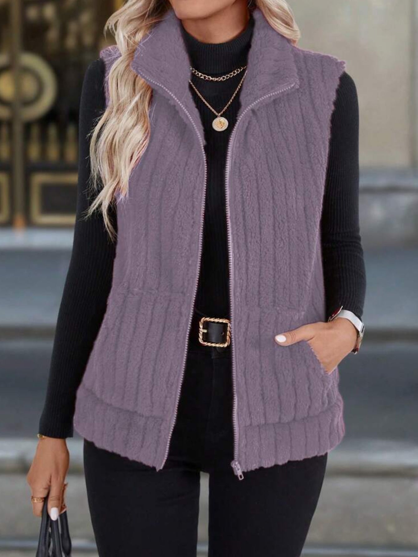 Versatile Lapel Zip Vest Top For Casual Street Style