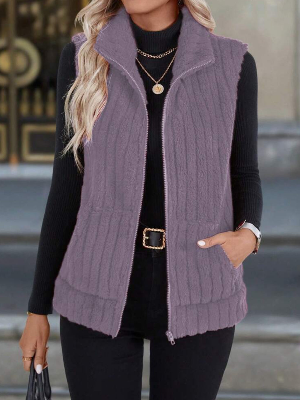Versatile Lapel Zip Vest Top For Casual Street Style