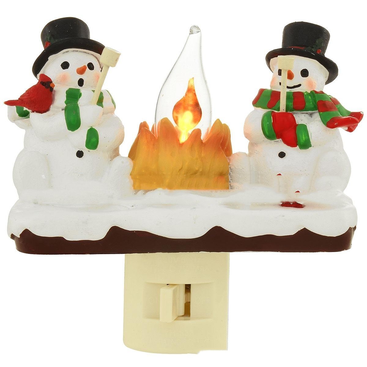 Grillige plug-in Snowman & Campfire Duo Resin kerstdecoratie Nachtlicht