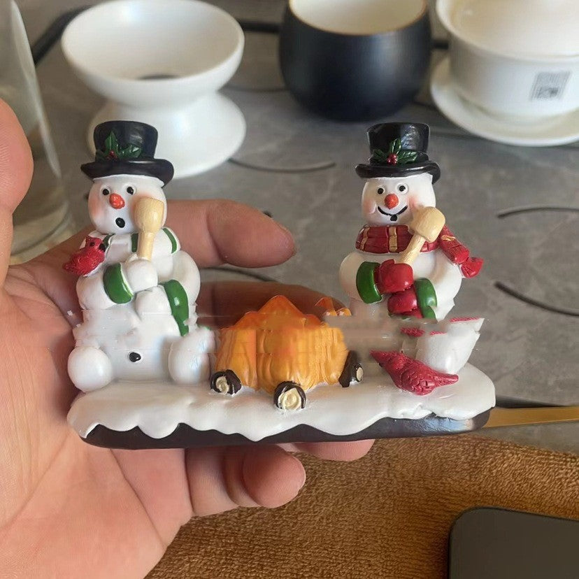 Grillige plug-in Snowman & Campfire Duo Resin kerstdecoratie Nachtlicht