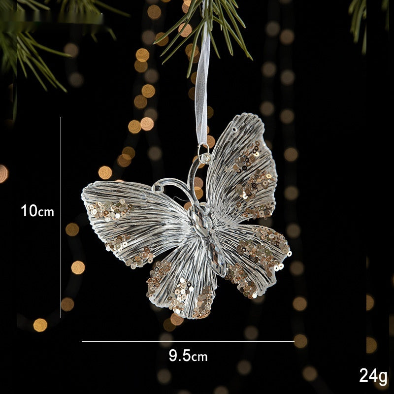 Elegant Sequined Clear Acrylic Hanging Ornament Decorations with Ribbon