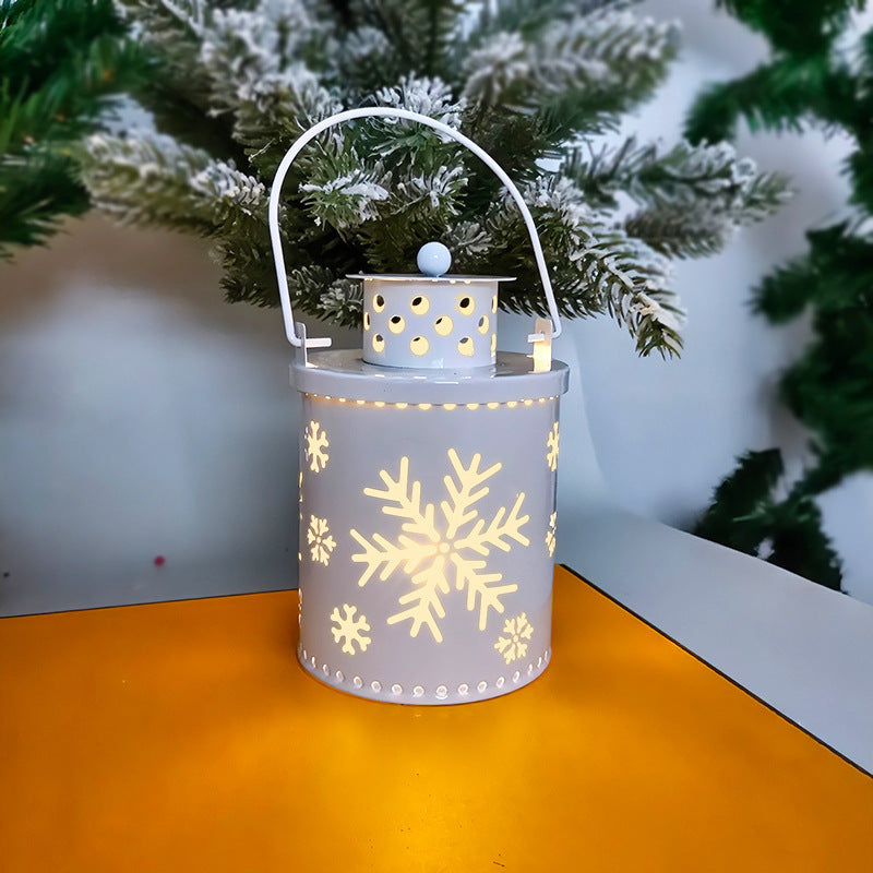 Nordic Style Metallic Can Christmas Themed Lantern Lights with LED Bulbs