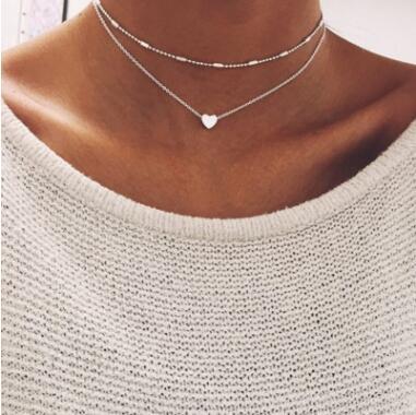 Double Strand Silver Heart Choker