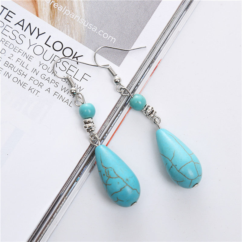 Tibetan Natural Turquoise Drop Earrings