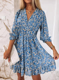 3/4 Length Sleeved Floral Pattern Mini Dress - THEONE APPAREL
