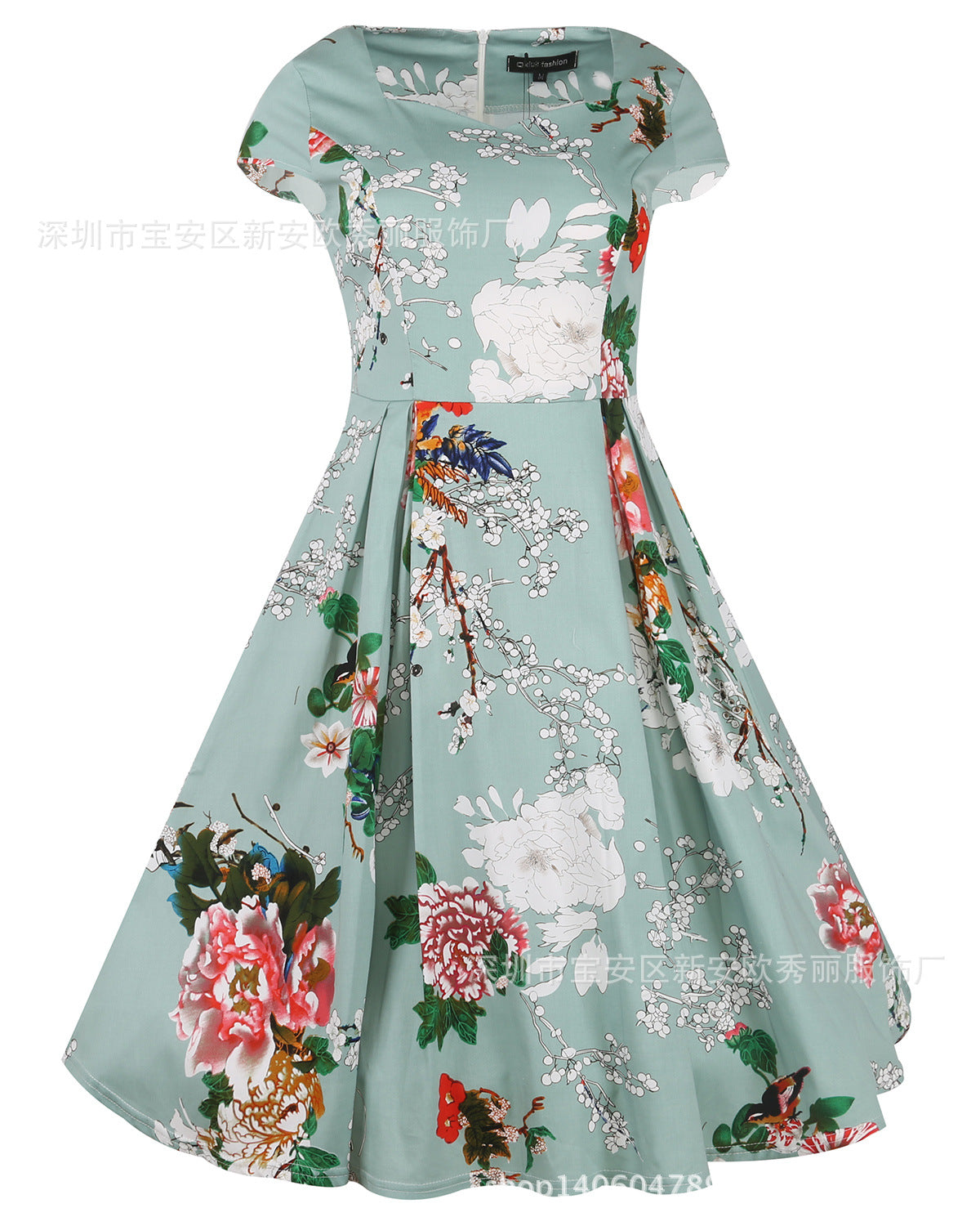 Mint Green Floral Sweetheart Dress