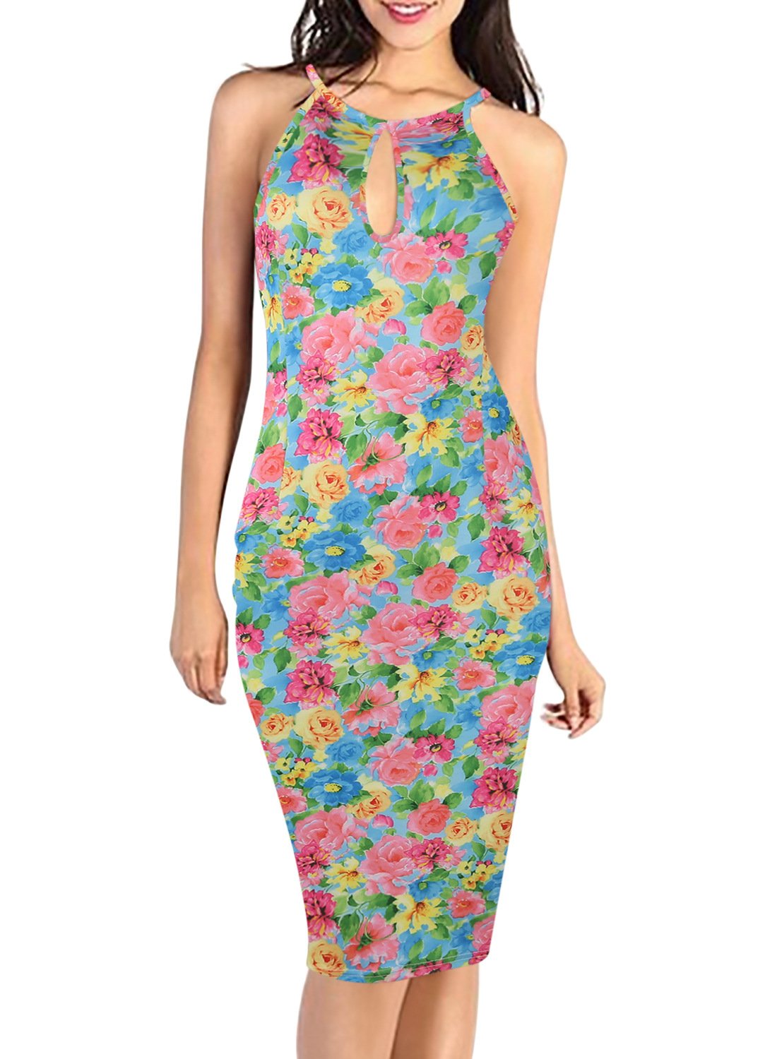 Vestido tubo floral con escote en forma de ojo de cerradura