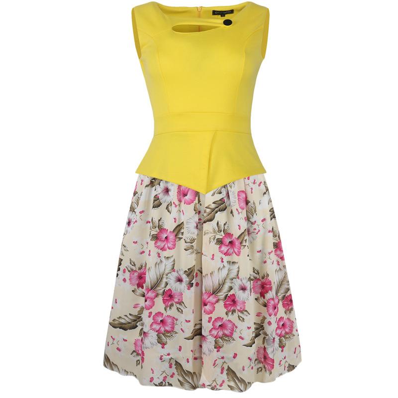 Floral Contrast Peplum Sleeveless Dress