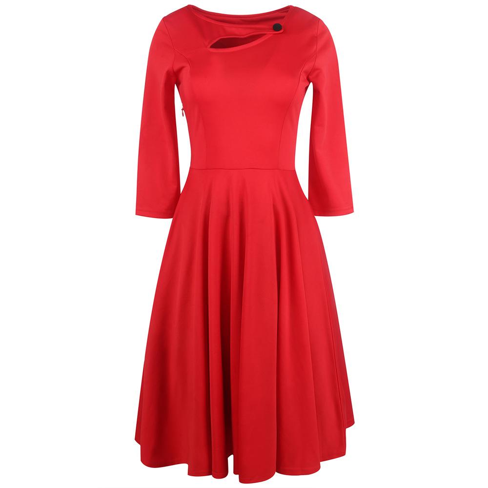 Keyhole Button Neck A-Line Dress