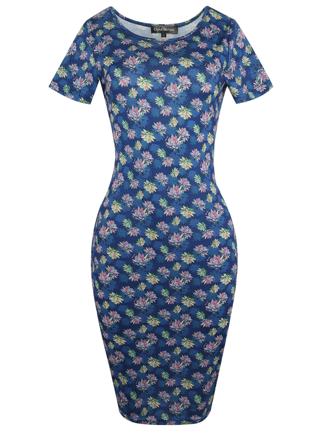 Floral Short-Sleeve Scoop Sheath Dress