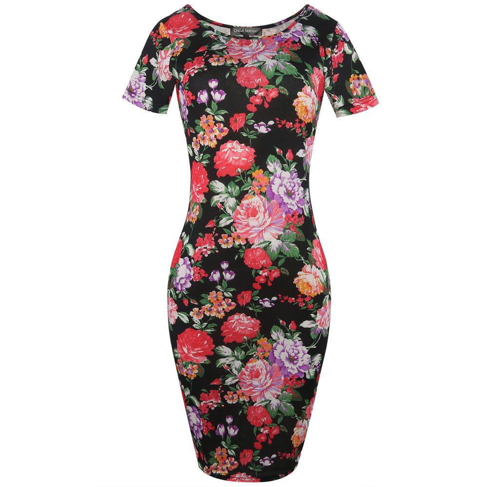 Floral Short-Sleeve Scoop Sheath Dress