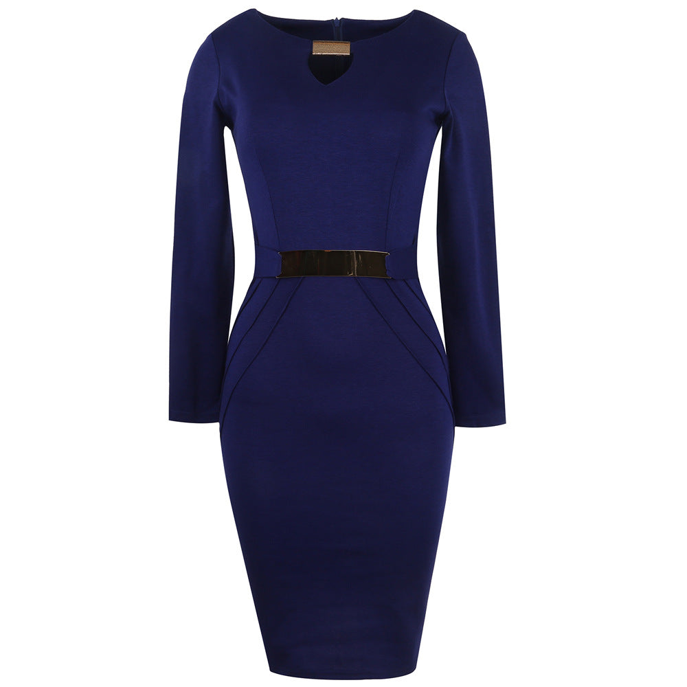 Navy Metal Accent Sheath Dress