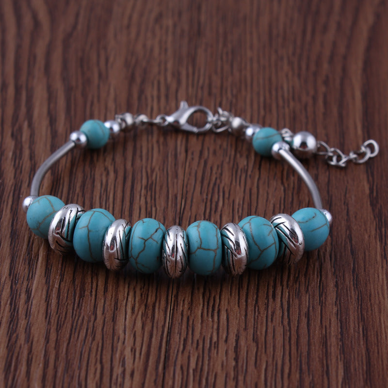 Turquoise and Silver Beaded Bracelet