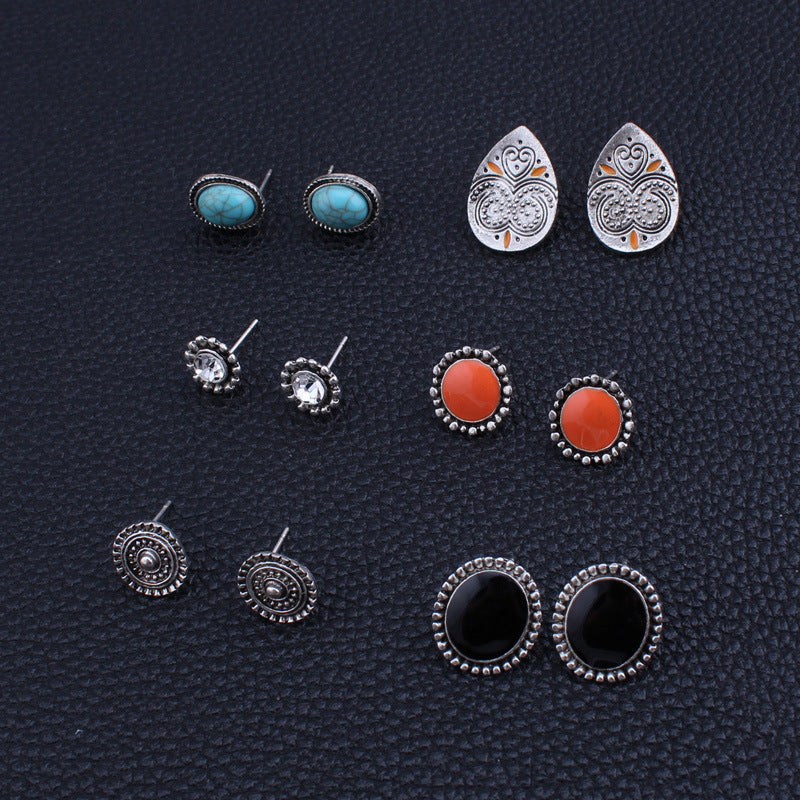 Retro Gemstone Stud Earrings