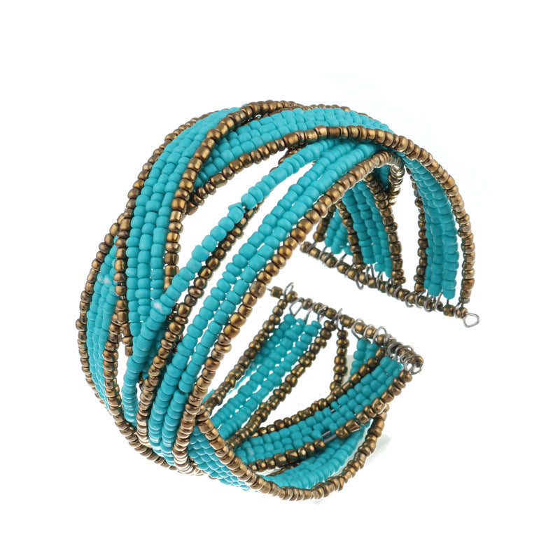 Criss Crossed Beaded Cuff Bracelet