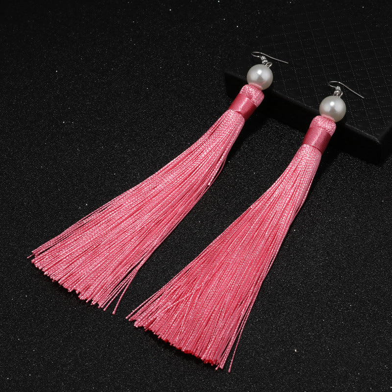 Rode Tassel Pearl Drop -oorbellen