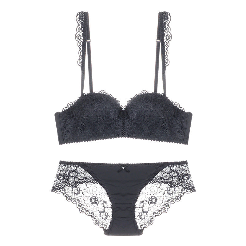 Lace Strap Balconette Bra and Panty Set