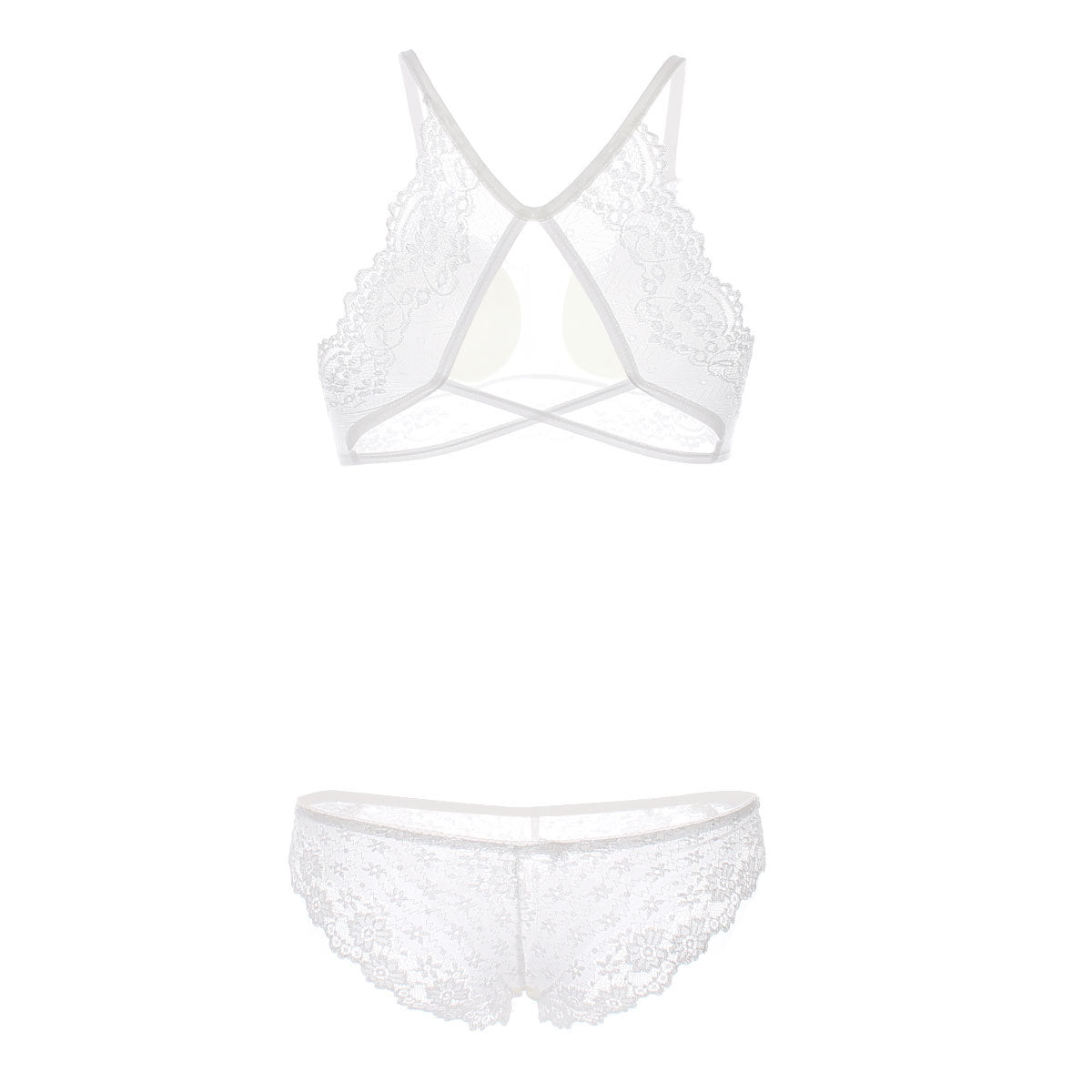 Crisscrossed Floral Lace Bra and Panty Set - Theone Apparel