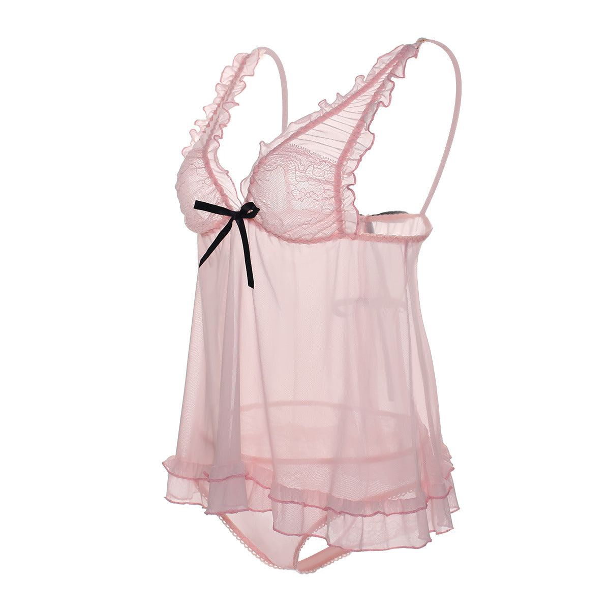 Dainty Ruffle Hem Babydoll Lingerie Set - Theone Apparel