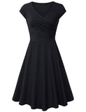 Solides A-Linien-Kleid mit Flatterärmeln und V-Ausschnitt