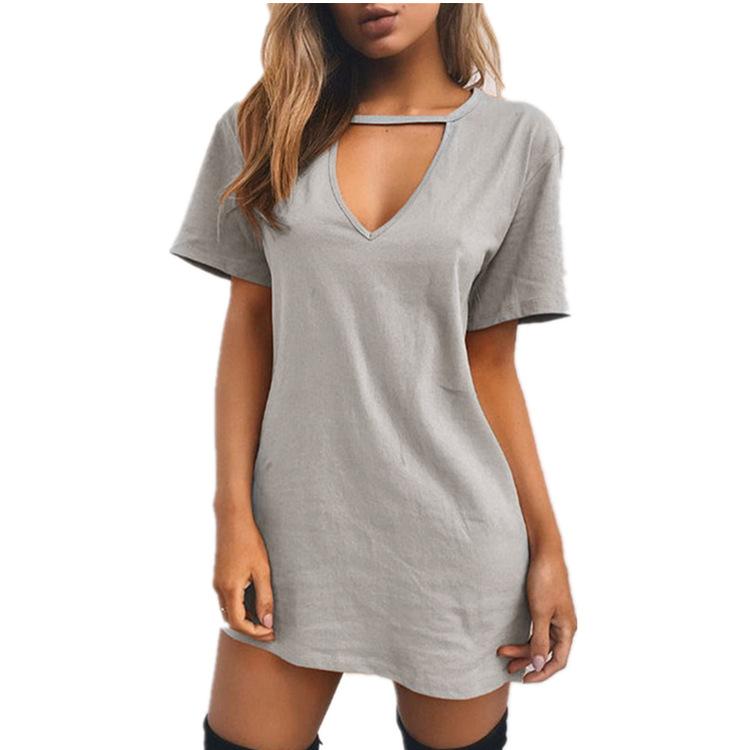 Choker Keyhole-Cutout Short-Sleeve Tunic Dress - Theone Apparel