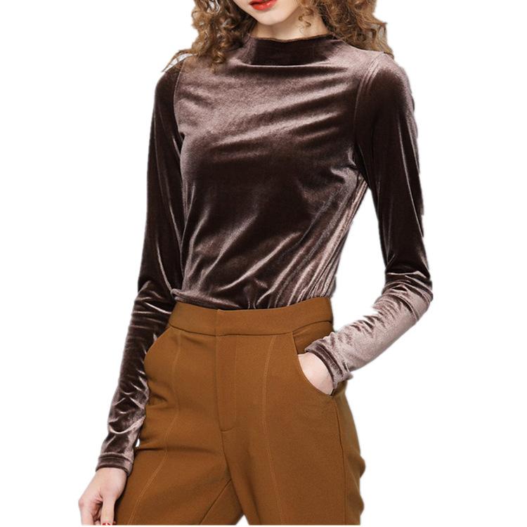 Velvet Mock Neck Long-Sleeve Top