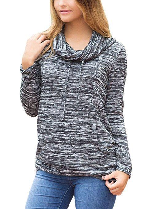 Space-Dye Heather Drawtring Cowl Neck Top