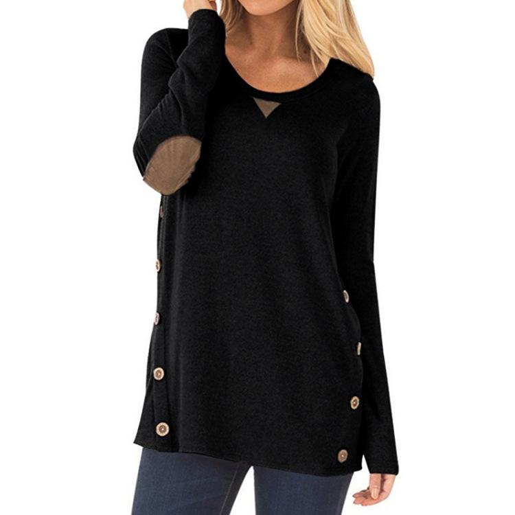 Triangle-Stitch Button-Accent Scoop Neck Tunic